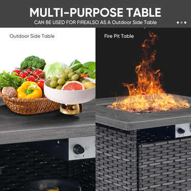 Belord 30-inch round propane fire pit table with 50,000 BTU and hidden tank, perfect for patio outdoor fire table sets.