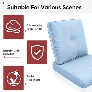 2 Set High Back and Deep Seating Outdoor Cushion with Button, 22'' x 24'' - Belord