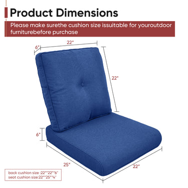 2 Set High Back and Deep Seating Outdoor Cushion with Button, 22'' x 24'' - Belord