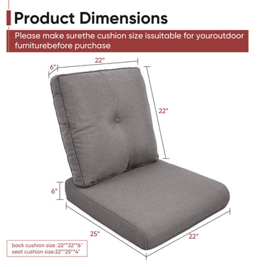 2 Set High Back and Deep Seating Outdoor Cushion with Button, 22'' x 24'' - Belord