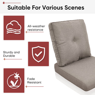 2 Set High Back and Deep Seating Outdoor Cushion with Button, 22'' x 24'' - Belord