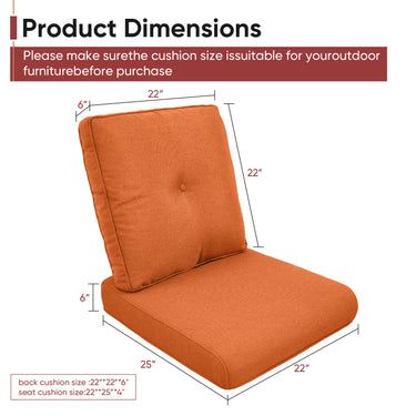 2 Set High Back and Deep Seating Outdoor Cushion with Button, 22'' x 24'' - Belord