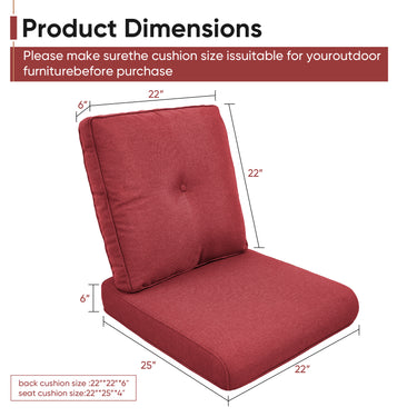 2 Set High Back and Deep Seating Outdoor Cushion with Button, 22'' x 24'' - Belord