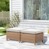 Belord 2-piece patio wicker ottoman set with matching side table, part of NTC Series, ideal for outdoor conversation areas.