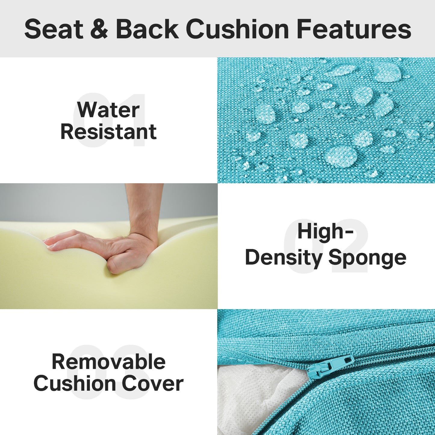 Belord 4-Piece Replacement Seat Back Cushions Set with Olefin Fabric and Zipper, 6"H x 22"W x 24"D