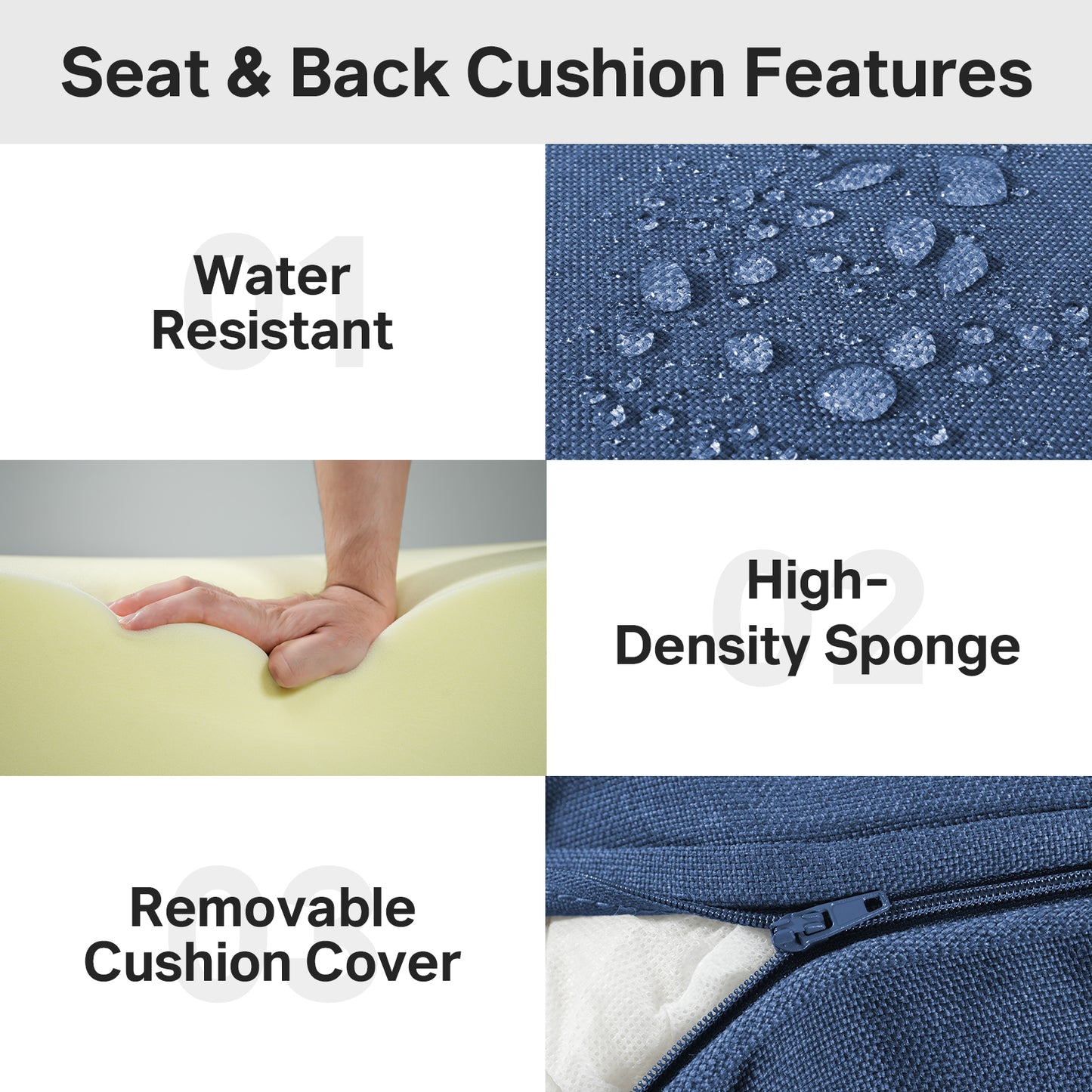 Belord 4-Piece Replacement Seat Back Cushions Set with Olefin Fabric and Zipper, 6"H x 22"W x 24"D