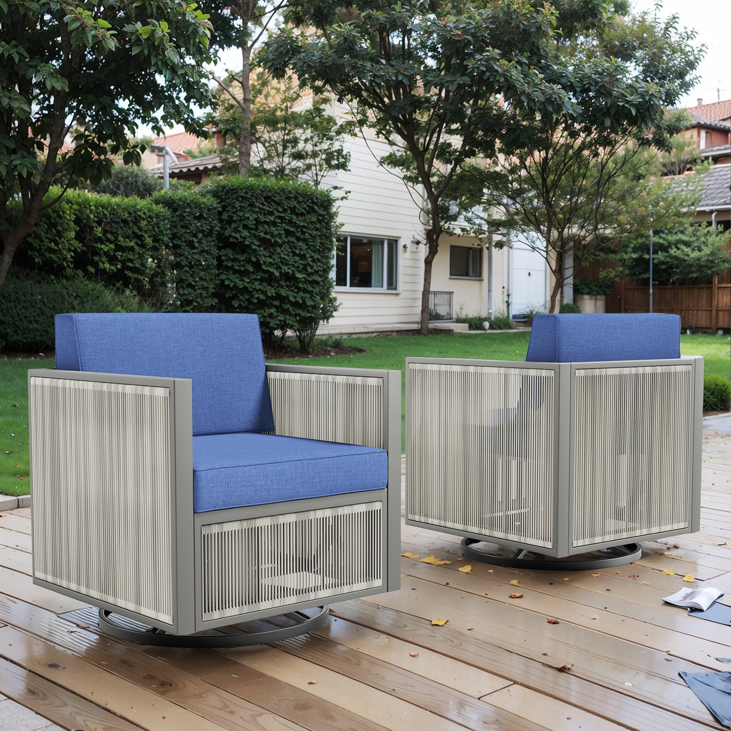 2-Piece Patio Swivel Glider Chair - Light Grey Wicker Frame, BM Series