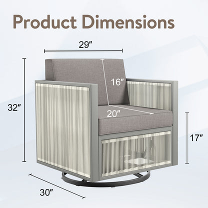2-Piece Patio Swivel Glider Chair - Light Grey Wicker Frame, BM Series