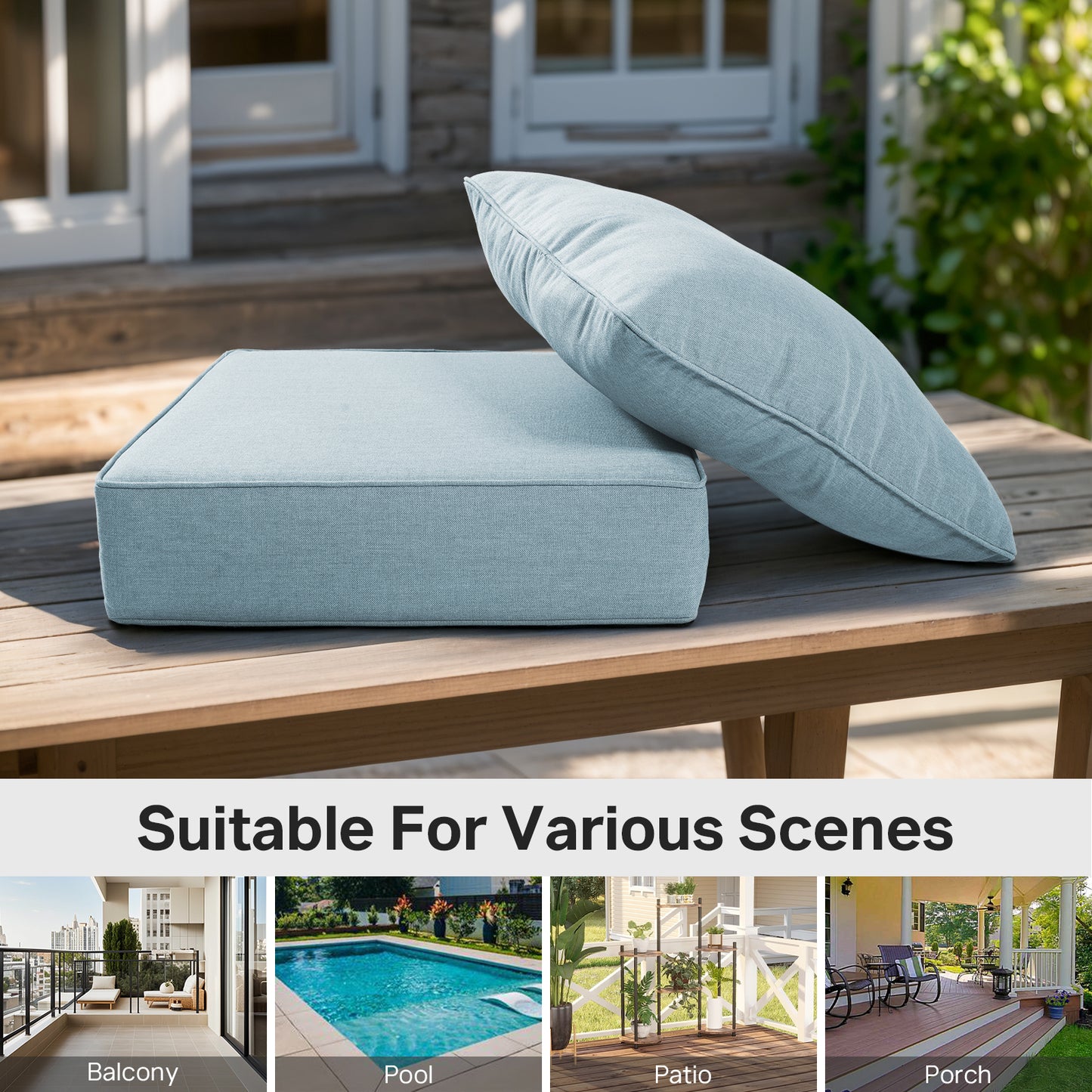 High Back Deep Seat Cushion, 2-Piece Set for Patio Sofas and Chairs, 6"H x 22"W x 24"D