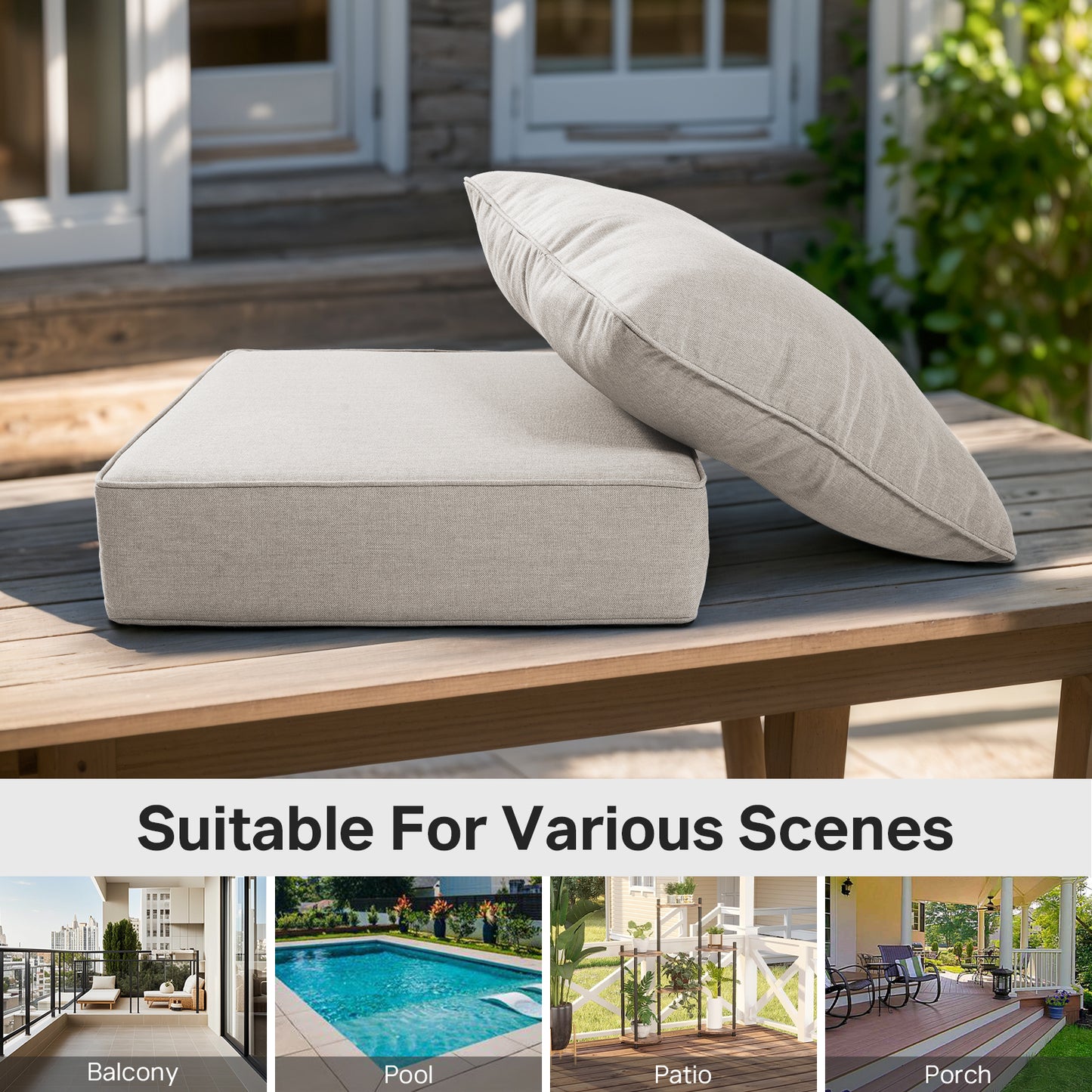 High Back Deep Seat Cushion, 2-Piece Set for Patio Sofas and Chairs, 6"H x 22"W x 24"D