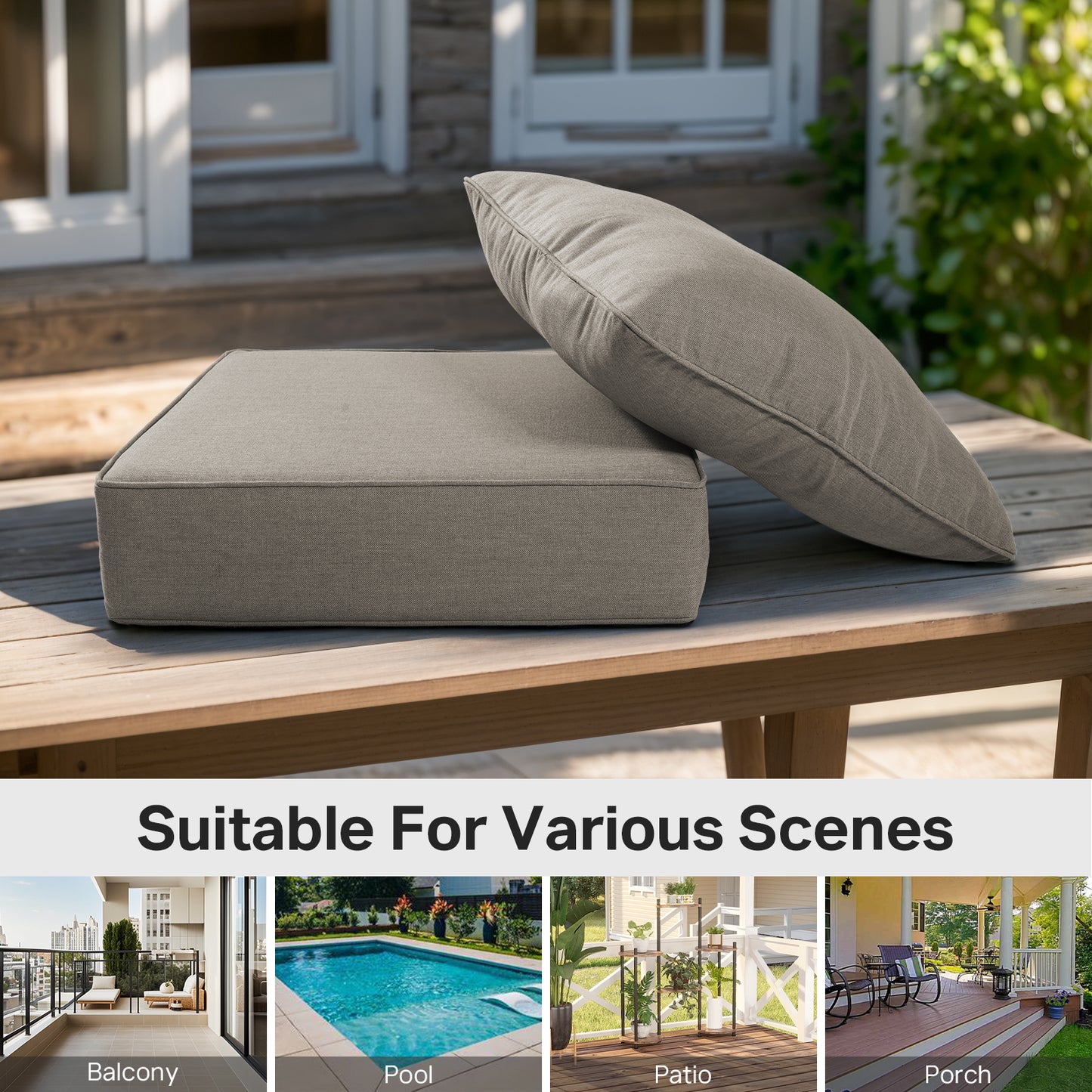 High Back Deep Seat Cushion, 2-Piece Set for Patio Sofas and Chairs, 6"H x 22"W x 24"D