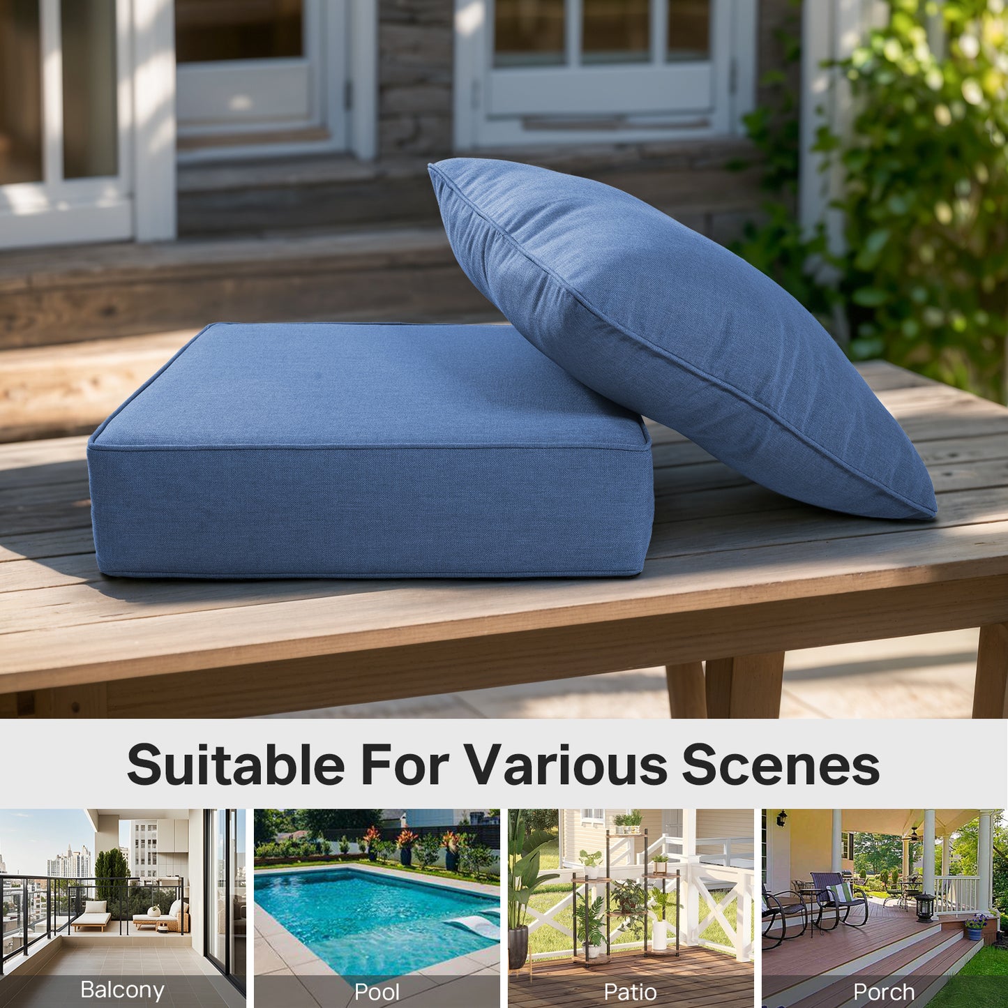 High Back Deep Seat Cushion, 2-Piece Set for Patio Sofas and Chairs, 6"H x 22"W x 24"D