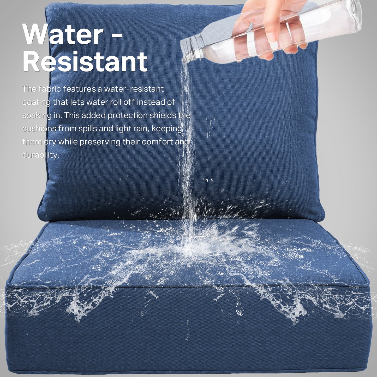 High Back Deep Seat Cushion, 2-Piece Set for Patio Sofas and Chairs, 6"H x 22"W x 24"D