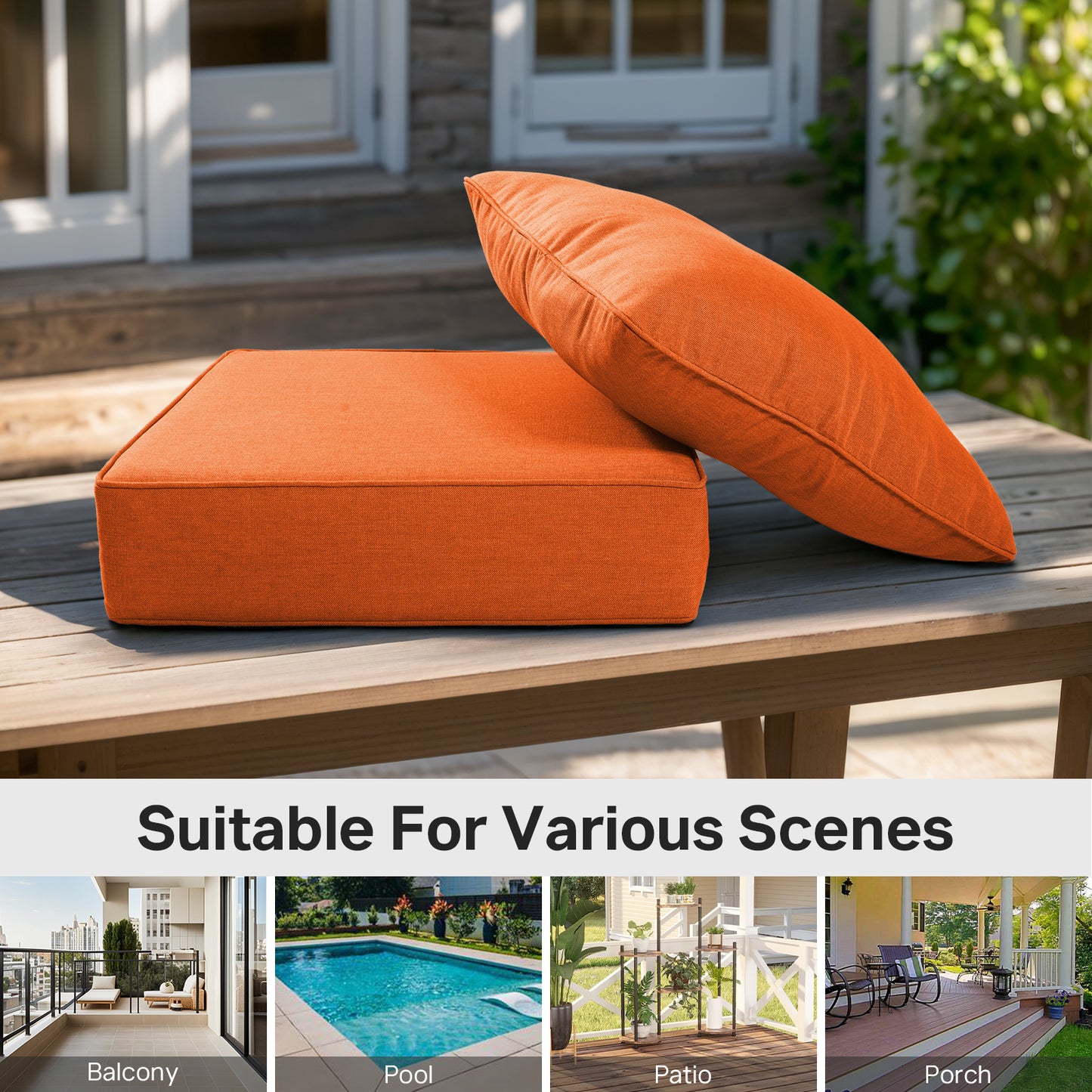 High Back Deep Seat Cushion, 2-Piece Set for Patio Sofas and Chairs, 6"H x 22"W x 24"D