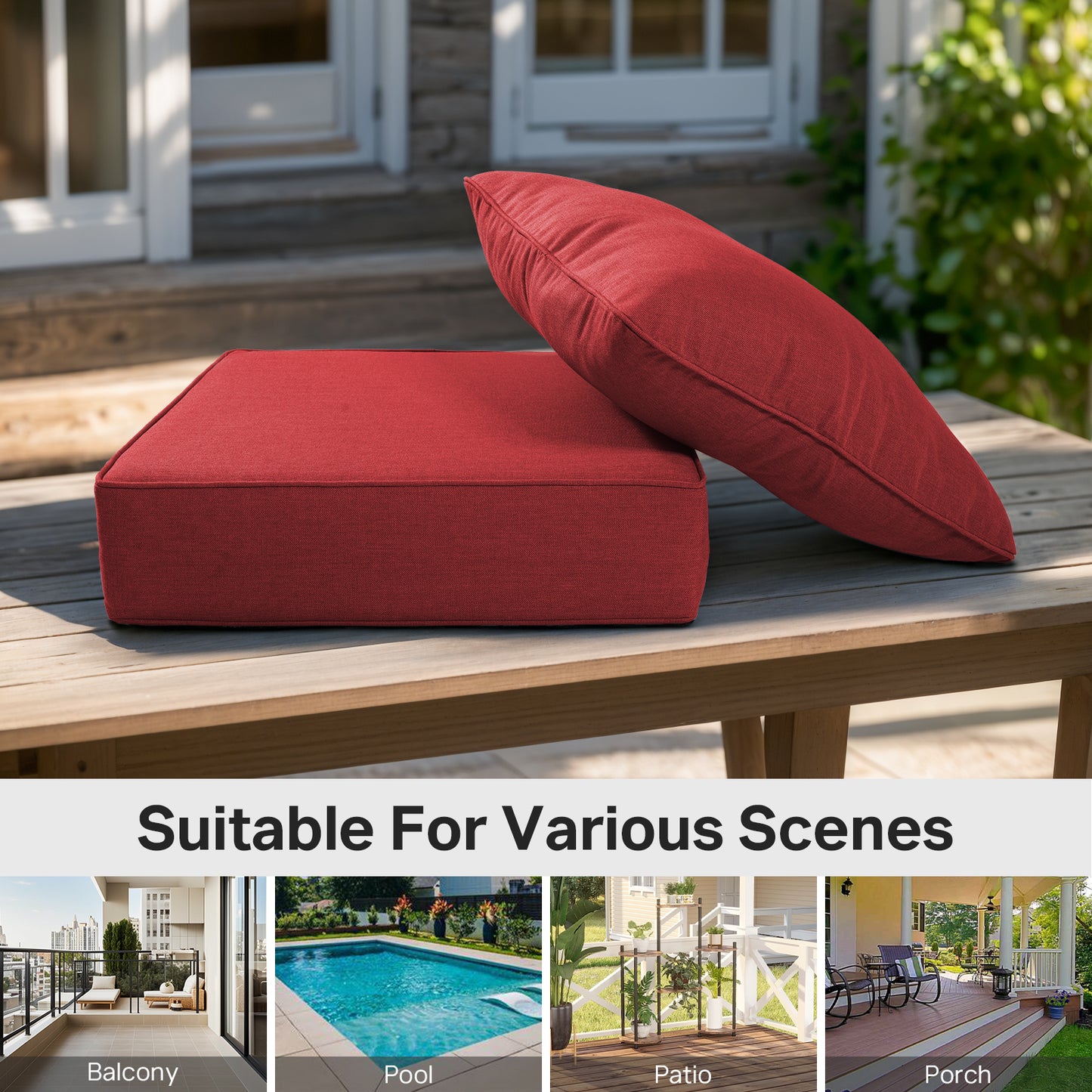 High Back Deep Seat Cushion, 2-Piece Set for Patio Sofas and Chairs, 6"H x 22"W x 24"D