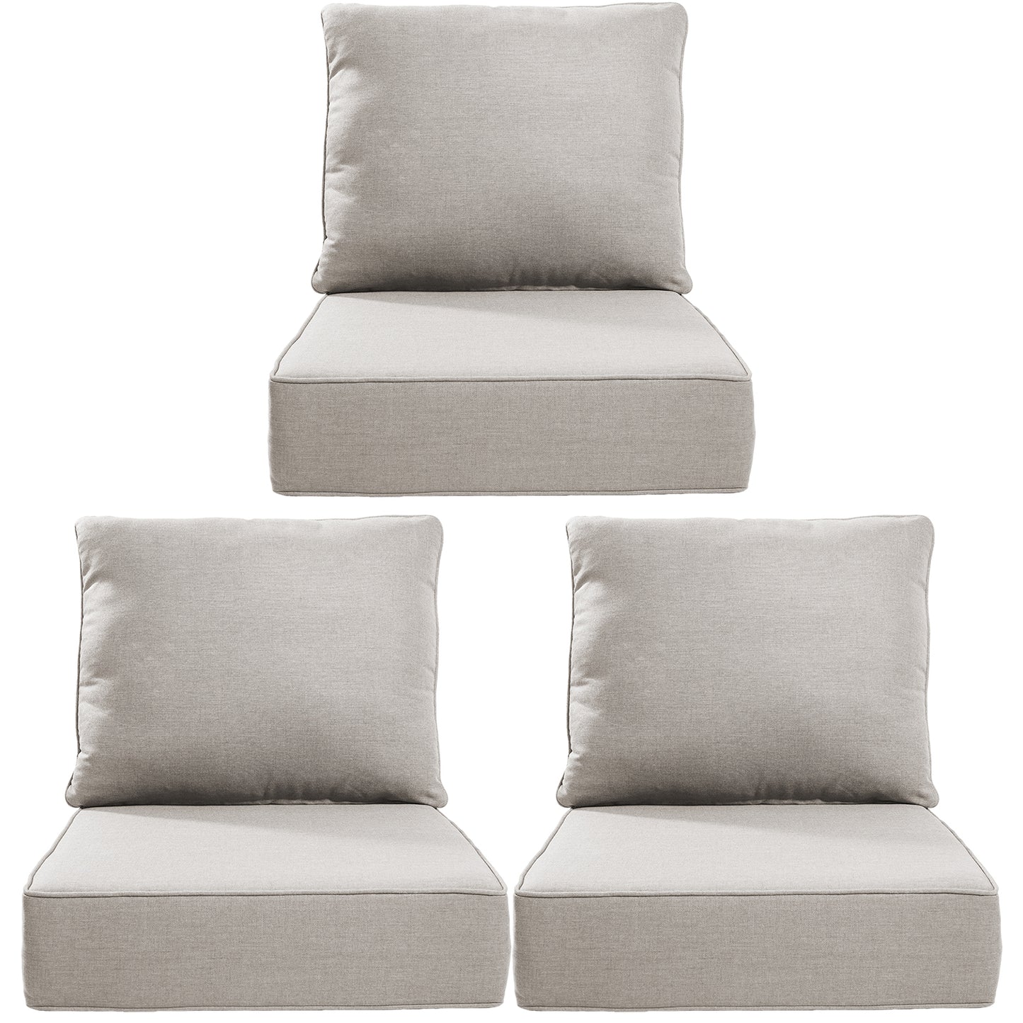 High Back Deep Seat Cushion, 6-Piece Set for Patio Sofas and Chairs, 6"H x 22"W x 24"D