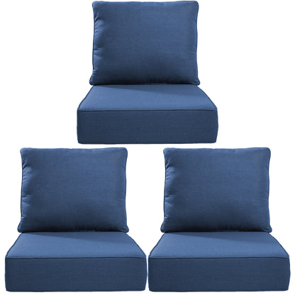 High Back Deep Seat Cushion, 6-Piece Set for Patio Sofas and Chairs, 6"H x 22"W x 24"D