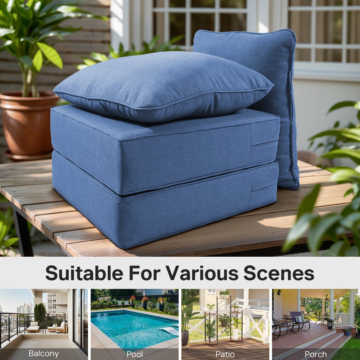 High Back Deep Seat Cushion, 6-Piece Set for Patio Sofas and Chairs, 6"H x 22"W x 24"D
