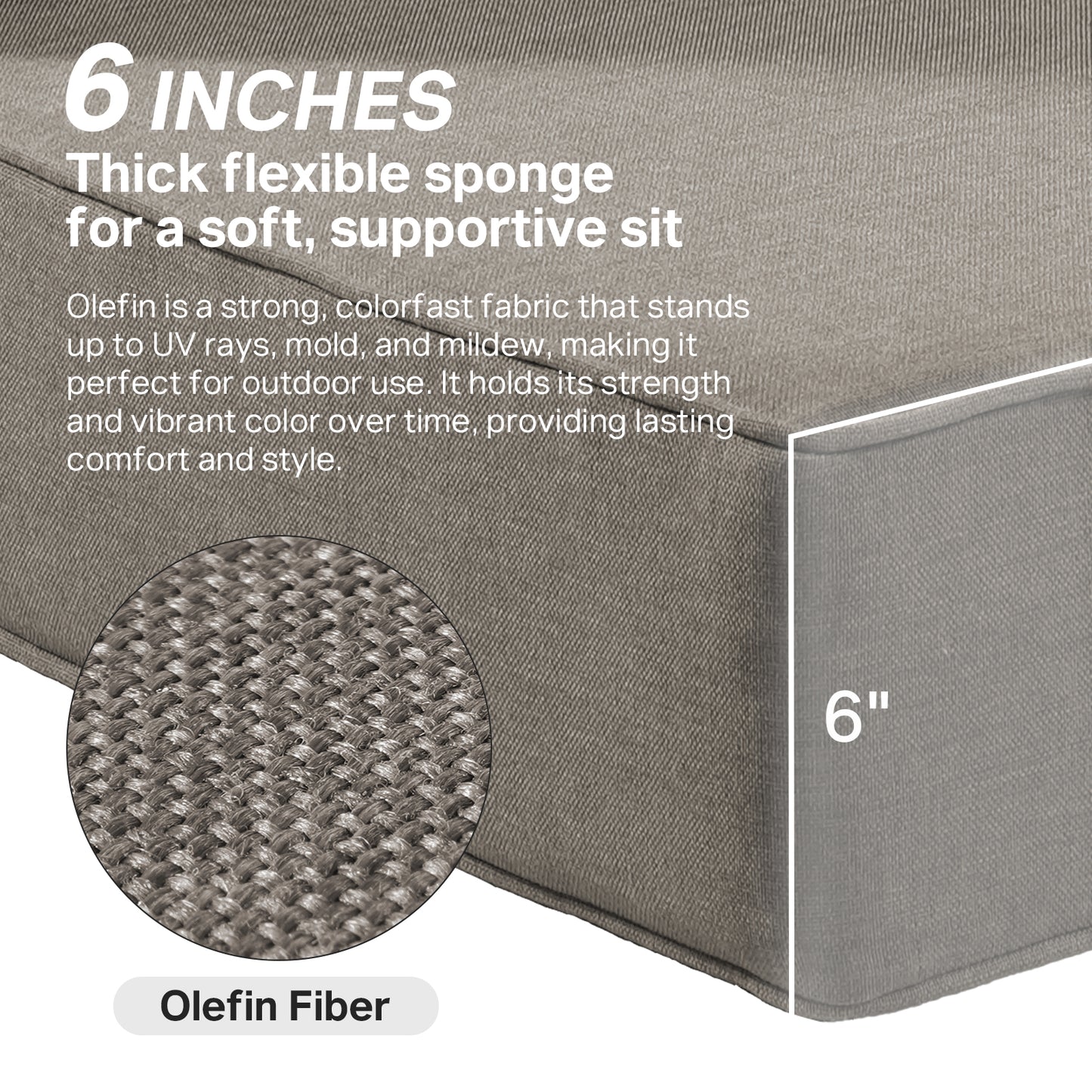 High Back Deep Seat Cushion, 6-Piece Set for Patio Sofas and Chairs, 6"H x 22"W x 24"D