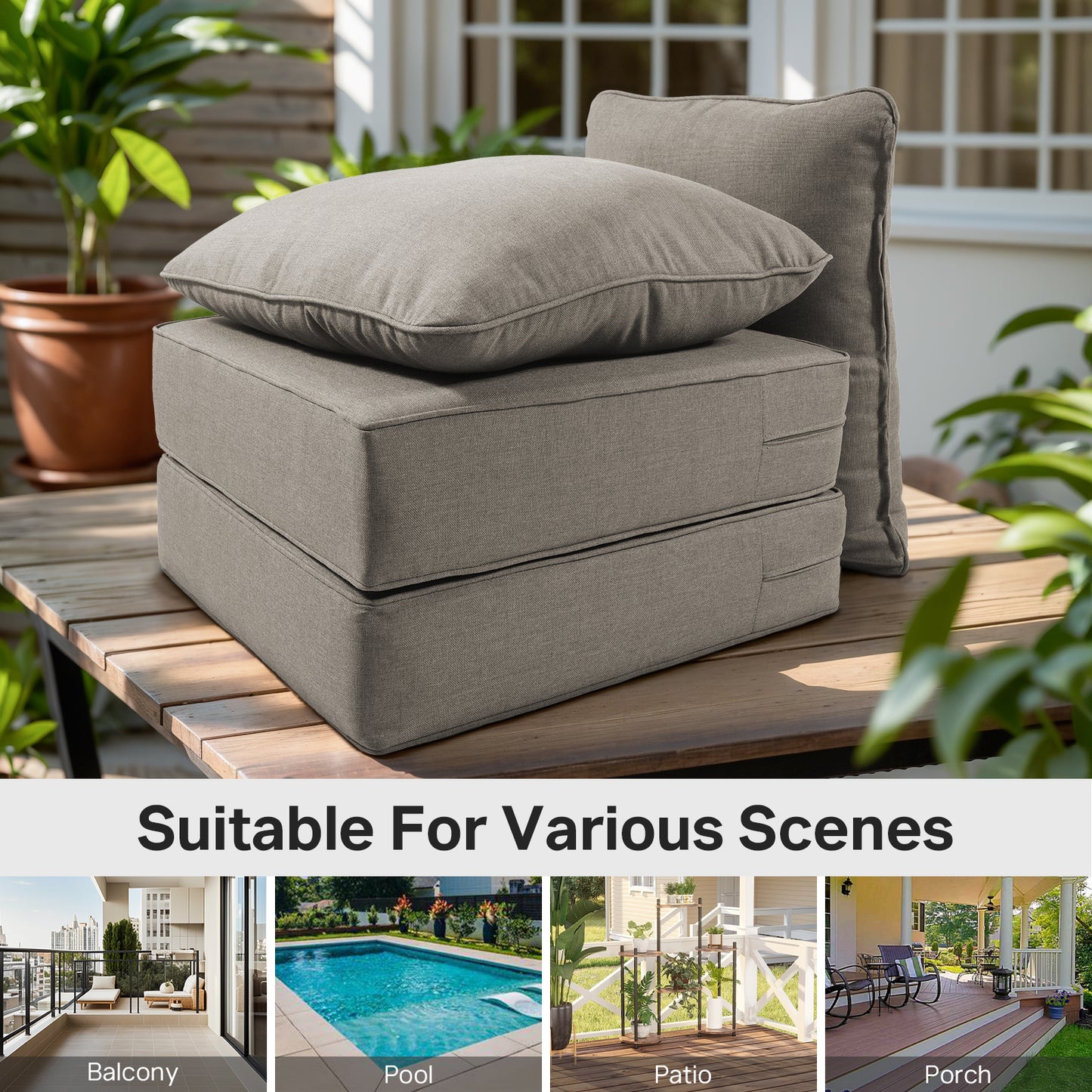 High Back Deep Seat Cushion, 6-Piece Set for Patio Sofas and Chairs, 6"H x 22"W x 24"D