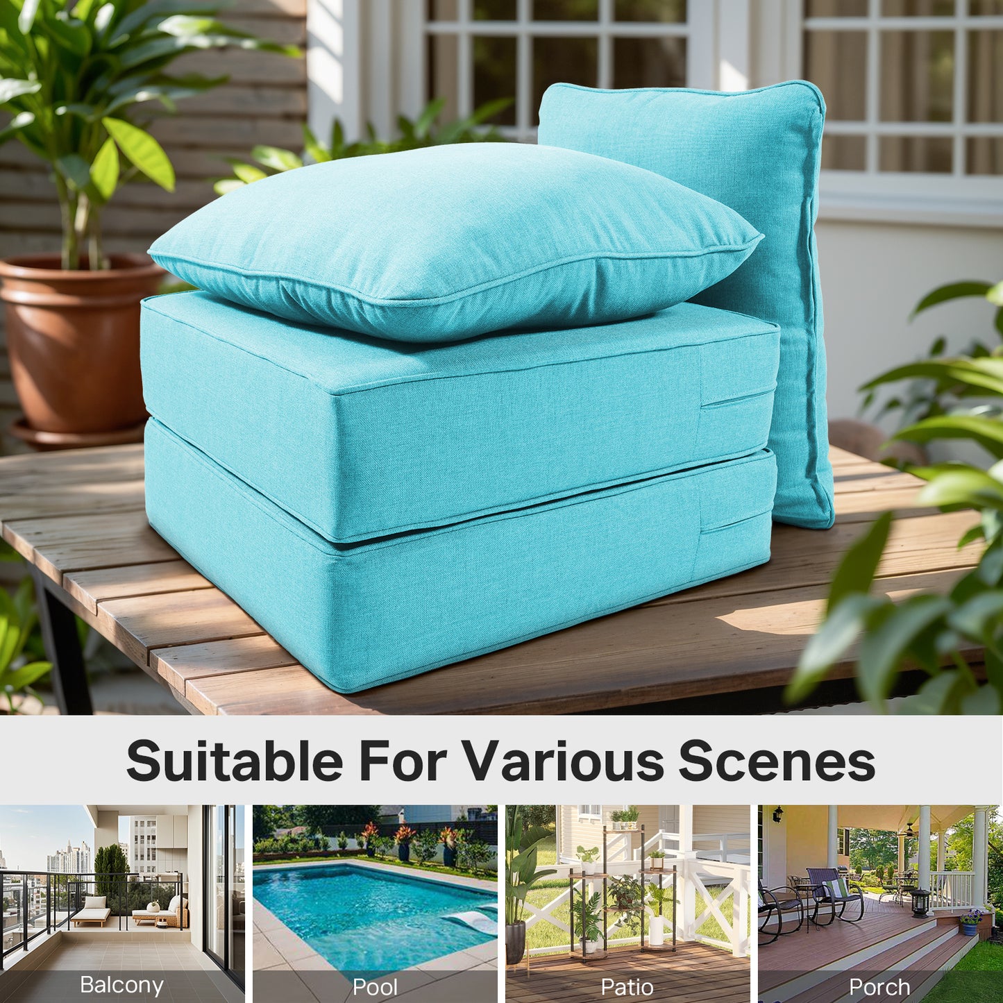 High Back Deep Seat Cushion, 6-Piece Set for Patio Sofas and Chairs, 6"H x 22"W x 24"D