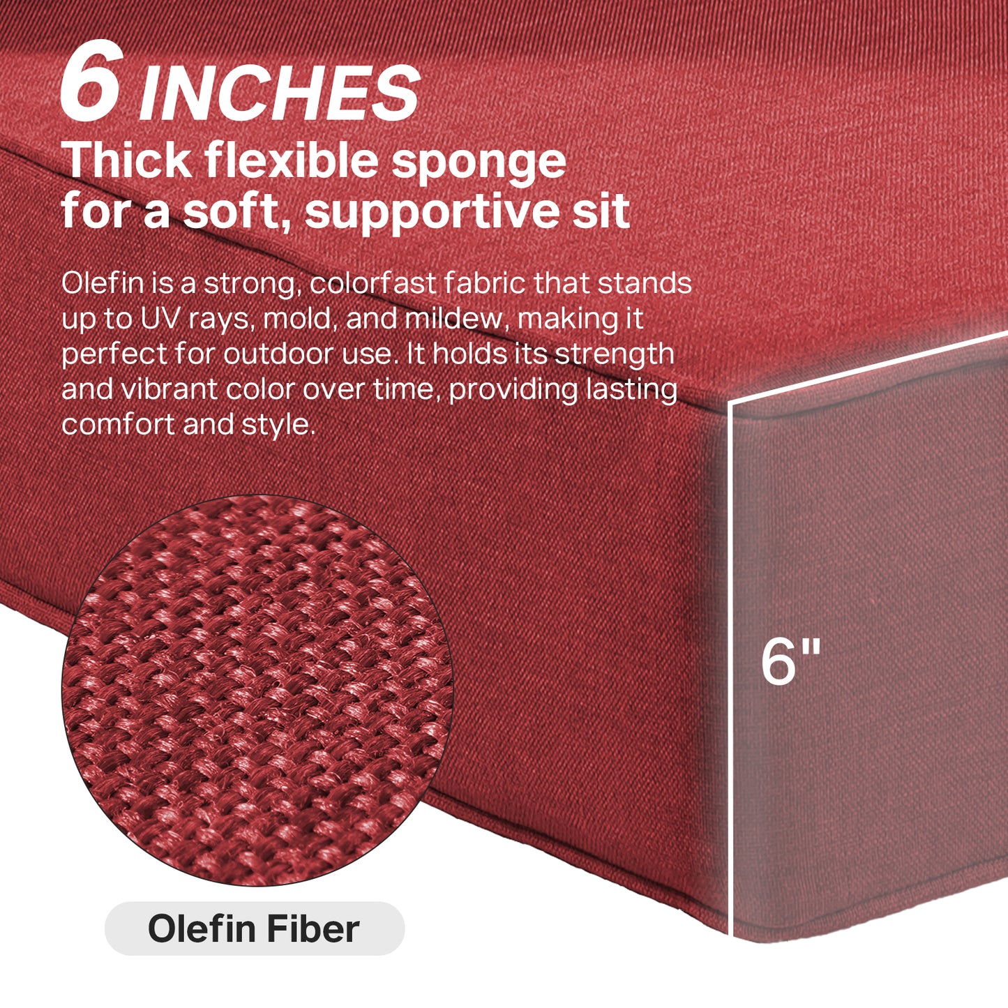 High Back Deep Seat Cushion, 6-Piece Set for Patio Sofas and Chairs, 6"H x 22"W x 24"D