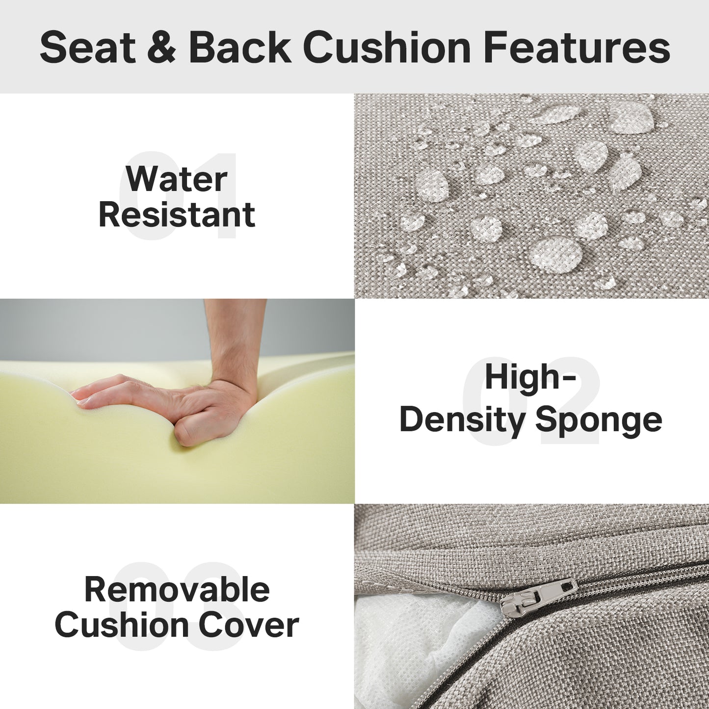 6" Thick Outdoor Cushions 22x24x6, 4-Set Deep Seat Patio Cushions with Removable Cover, Waterproof & Fade Resistant Replacement for Wicker Chair, Loveseat, Sofa