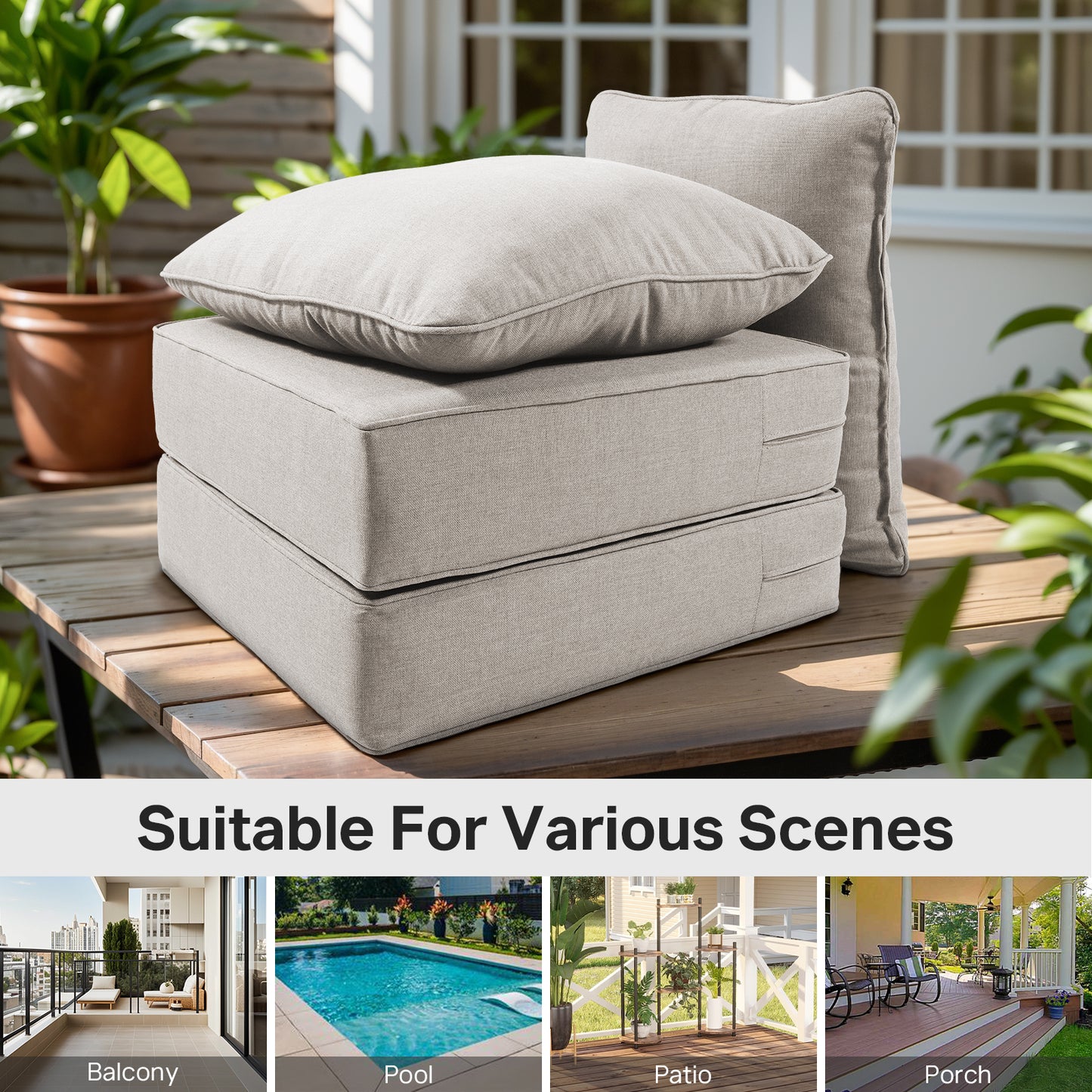 6" Thick Outdoor Cushions 22x24x6, 4-Set Deep Seat Patio Cushions with Removable Cover, Waterproof & Fade Resistant Replacement for Wicker Chair, Loveseat, Sofa