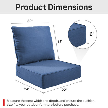 6" Thick Outdoor Cushions 22x24x6, 4-Set Deep Seat Patio Cushions with Removable Cover, Waterproof & Fade Resistant Replacement for Wicker Chair, Loveseat, Sofa