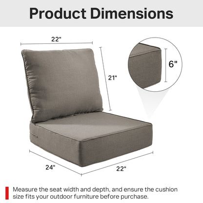 Luxury 12-Pc Patio Cushion - 6 Seat + 6 Back Cushions with Olefin Fabric and Zipper, 6"H x 22"W x 24"D