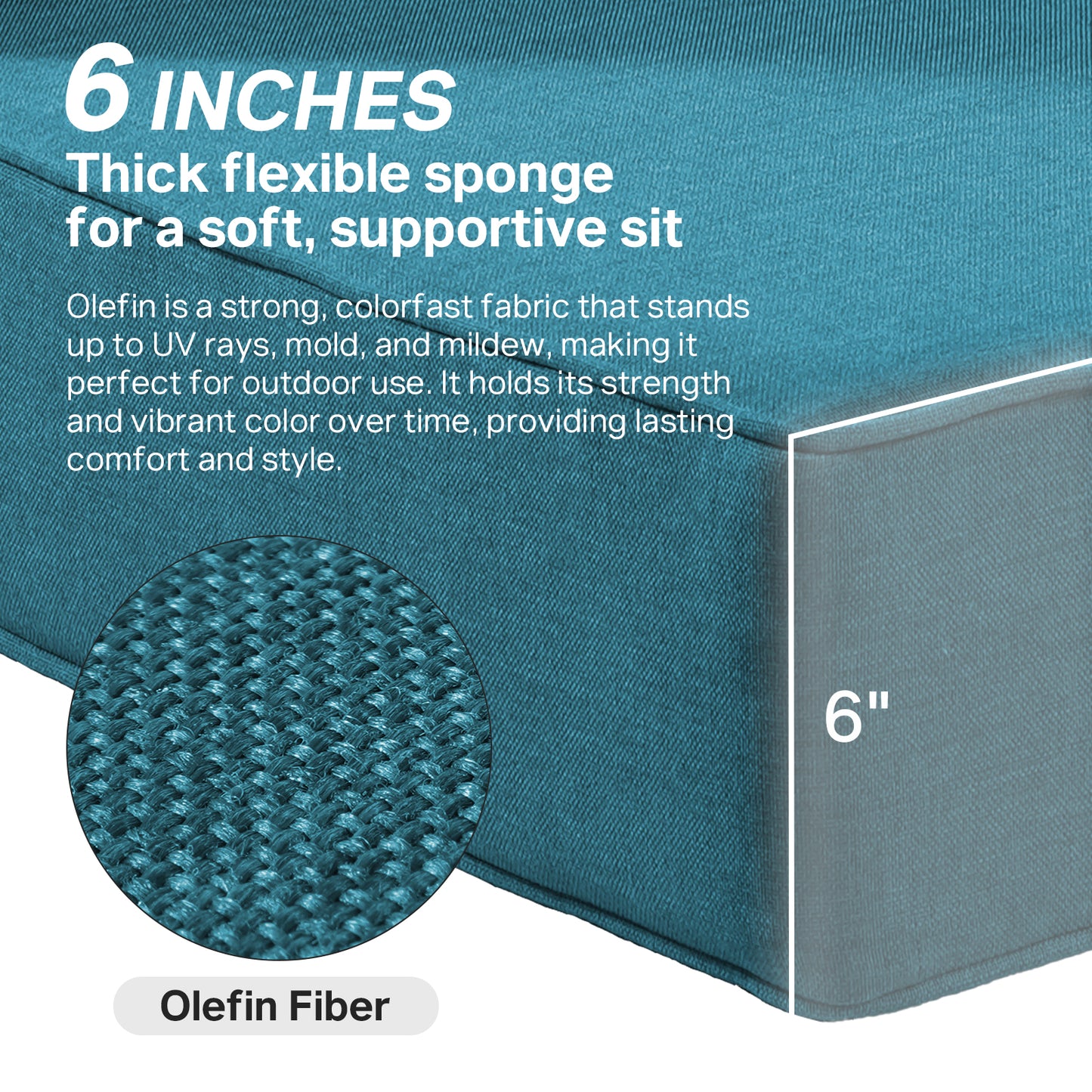 Luxury 12-Pc Patio Cushion - 6 Seat + 6 Back Cushions with Olefin Fabric and Zipper, 6"H x 22"W x 24"D