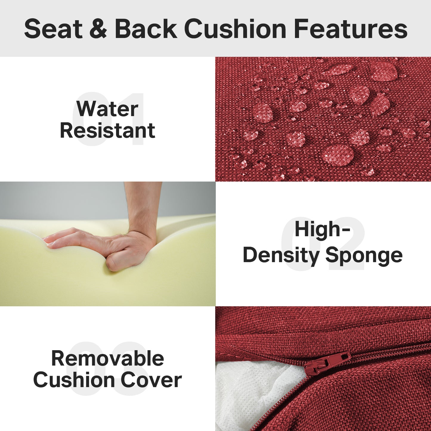 6" Thick Outdoor Cushions 22x24x6, 4-Set Deep Seat Patio Cushions with Removable Cover, Waterproof & Fade Resistant Replacement for Wicker Chair, Loveseat, Sofa