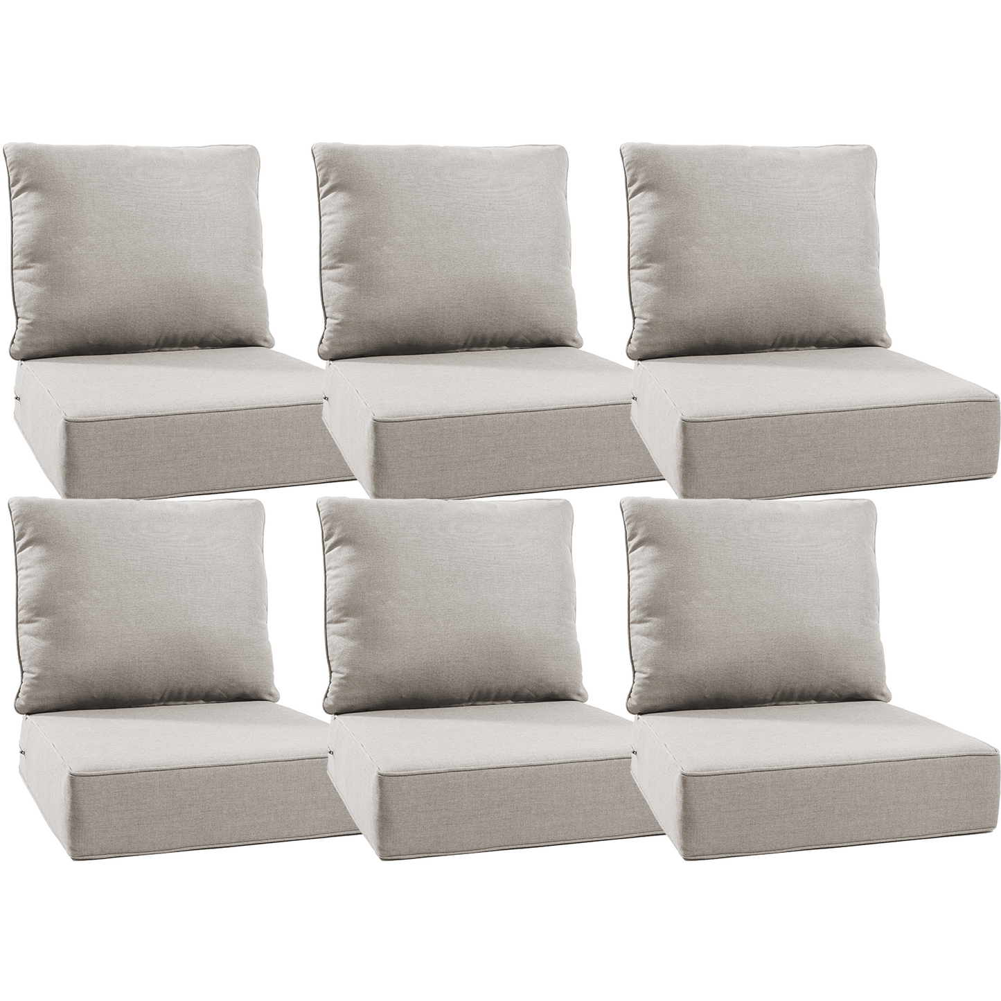 Luxury 12-Pc Patio Cushion - 6 Seat + 6 Back Cushions with Olefin Fabric and Zipper, 6"H x 22"W x 24"D