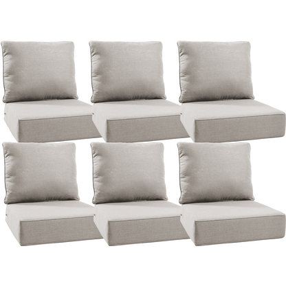 Luxury 12-Pc Patio Cushion - 6 Seat + 6 Back Cushions with Olefin Fabric and Zipper, 6"H x 22"W x 24"D