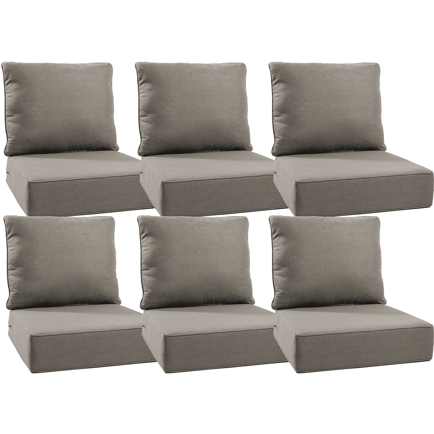 Luxury 12-Pc Patio Cushion - 6 Seat + 6 Back Cushions with Olefin Fabric and Zipper, 6"H x 22"W x 24"D