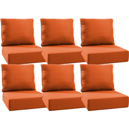 Luxury 12-Pc Patio Cushion - 6 Seat + 6 Back Cushions with Olefin Fabric and Zipper, 6"H x 22"W x 24"D