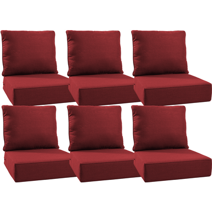 Luxury 12-Pc Patio Cushion - 6 Seat + 6 Back Cushions with Olefin Fabric and Zipper, 6"H x 22"W x 24"D