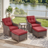 Belord 5-piece outdoor wicker swivel glider patio set with chairs and ottomans in a stylish design.