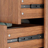 Walnut double dresser with 6 drawers, solid wood legs, sturdy storage chest for bedroom or living room by Belord.