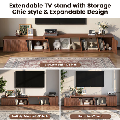 Save 50% - Extendable TV Stand with Sliding Doors - Belord Minimalist Rectangular Entertainment Cabinet