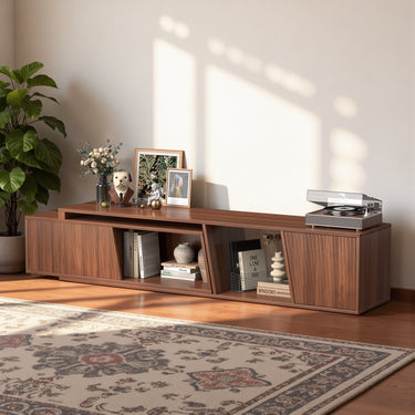 Save 50% - Extendable TV Stand with Sliding Doors - Belord Minimalist Rectangular Entertainment Cabinet - Belord