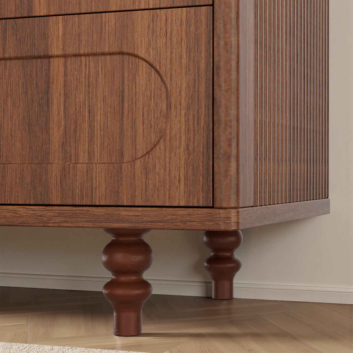 Save 50% - 47.2" Walnut Double Dresser with 6 Drawers - Sturdy Chest for Bedroom & Living Room, Solid Wood Legs