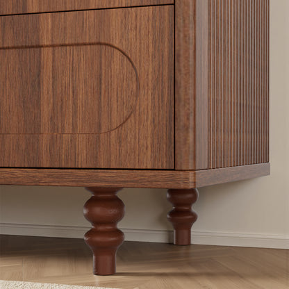 Save 50% - 47.2" Walnut Double Dresser with 6 Drawers - Sturdy Chest for Bedroom & Living Room, Solid Wood Legs