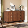 Walnut double dresser with 6 drawers and solid wood legs, ideal for bedroom or living room storage, by Belord.