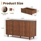 Walnut double dresser with six drawers, solid wood legs, sturdy design for bedroom or living room storage by Belord.
