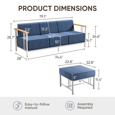 BINGLI Premium 3-Piece Patio Lounge Set - Sofa & 2 Ottomans - 10 Inch Thick Cushions with Commercial-Grade Weather Resistance - Belord