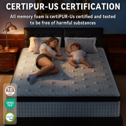 12 Inch Hybrid Mattress - Medium Firm Support with Memory Foam & Pocket Springs for Pressure Relief & Motion Isolation, CertiPUR-US Certified, Available in Twin, Full, Queen, King