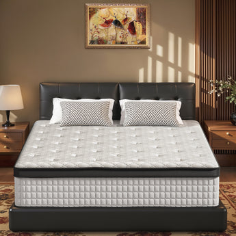 White 12-inch Belord hybrid mattress with memory foam and pocket springs for pressure relief and motion isolation.