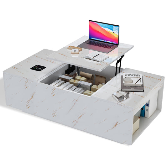 Save 50% - 47.2" LED Lift Top Coffee Table with Wireless Charging & Bluetooth Speaker – Smart Living Room Table with Drawers and Large Storage