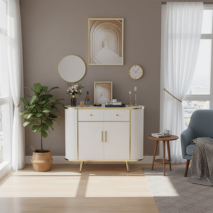 Save 50% - 43.3" Sideboard Buffet Cabinet with Drawers, Modern Coffee Bar Console Table with Storage, Gold Sealed Edge Accent for Living Room